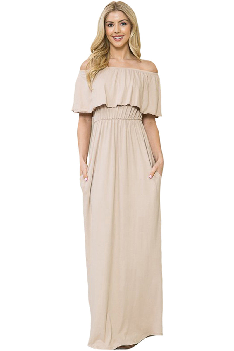 Off the shoulder 2025 maxi dress with pockets