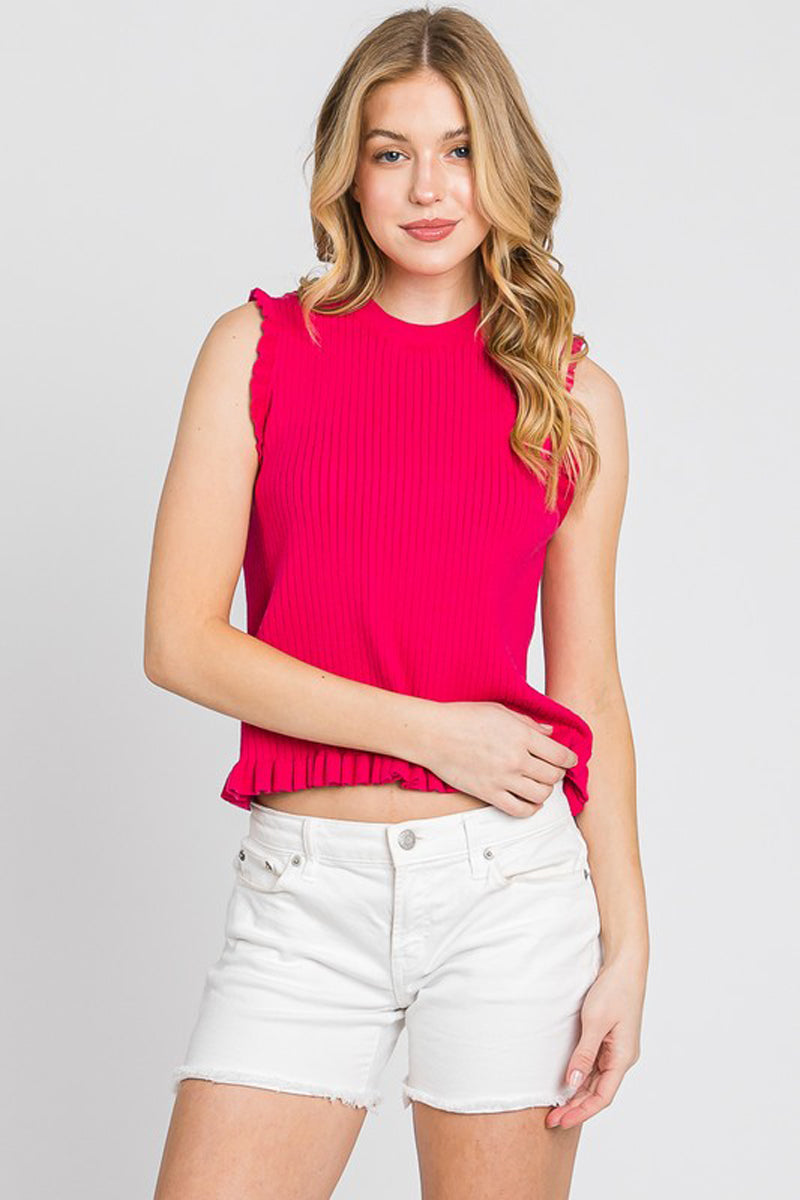 Ruffle Ribbed Sweater Sleeveless Tank Top