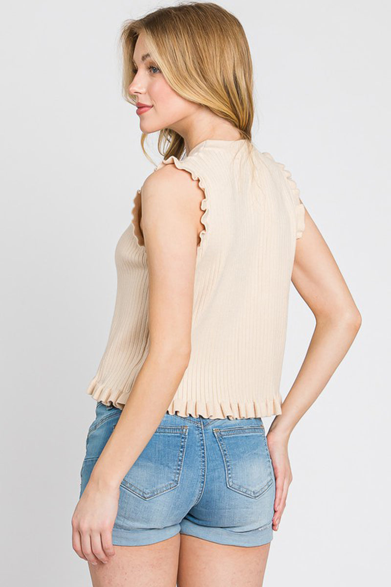 Ruffle Ribbed Sweater Sleeveless Tank Top