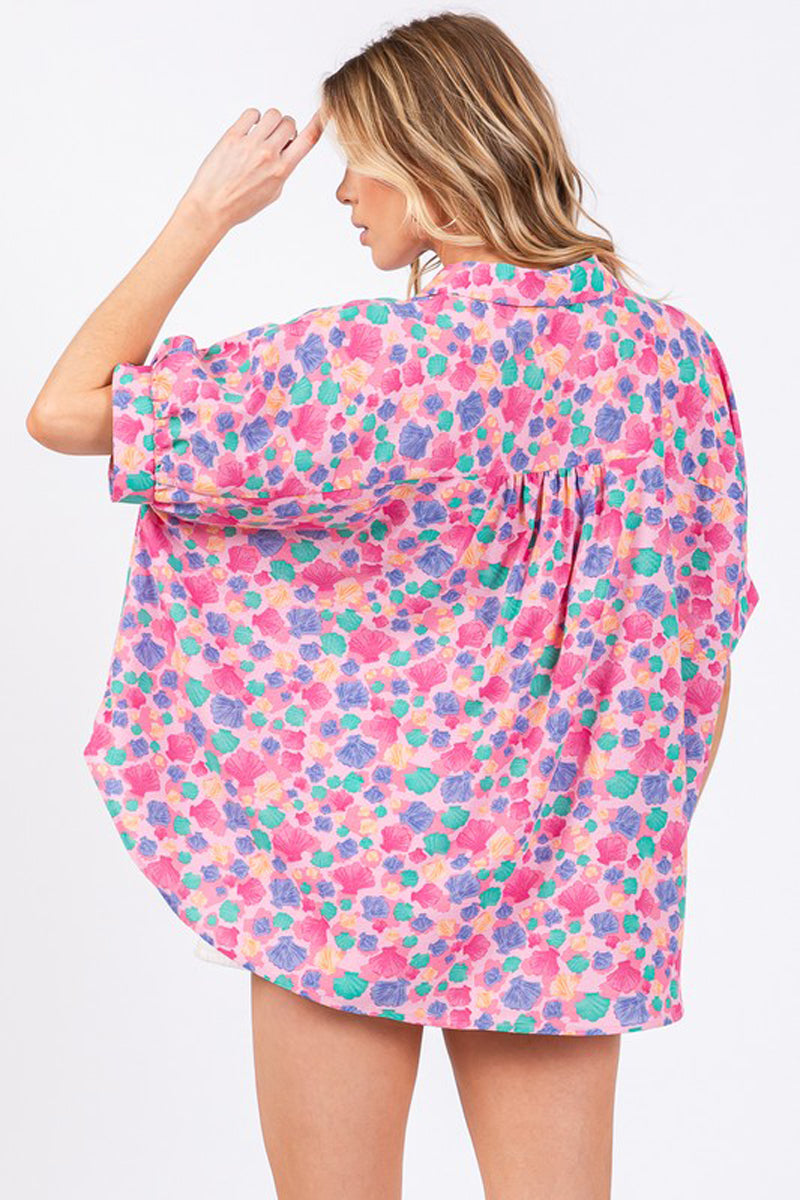 Oversized Floral Print Oxfort Blouse