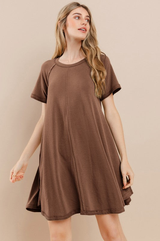 Crew Neck Flared Fit Short Sleeve Mini Dress