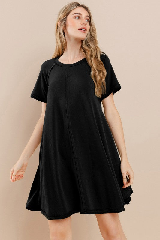 Crew Neck Flared Fit Short Sleeve Mini Dress