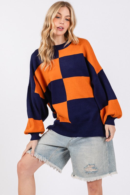 Checkered Pattern Sweater Top