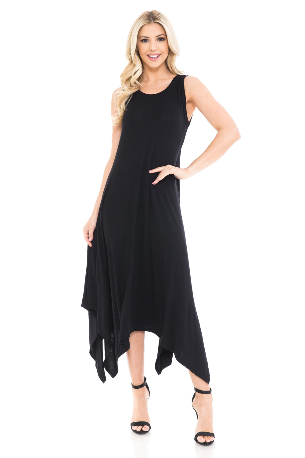 Sleeveless Midi Dress with Asymmetric Hem