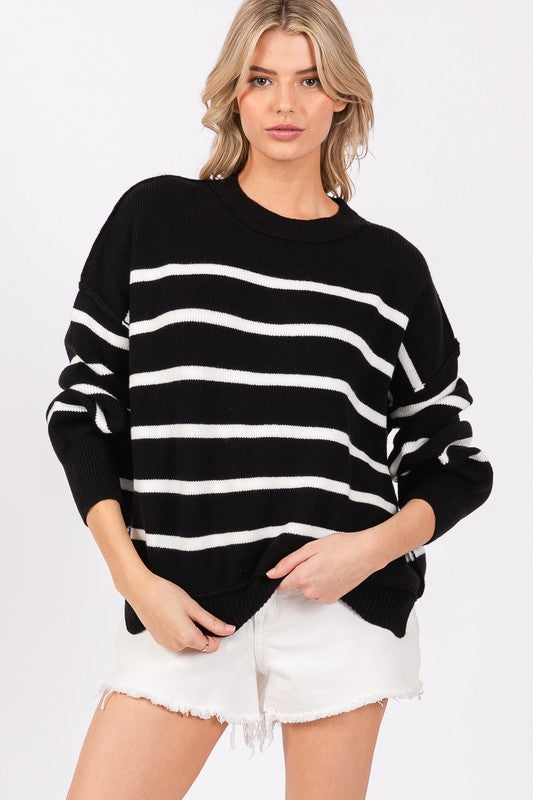 Striped Round Neck Pullover Sweater