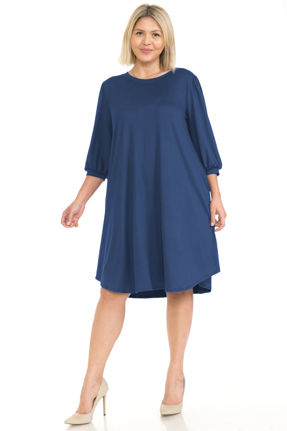 Balloon Sleeve Midi Dress Plus Size