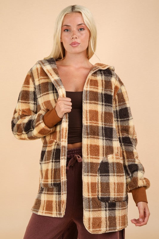 Oversized Faux Fur Lightweight Hooded Printed Jacket