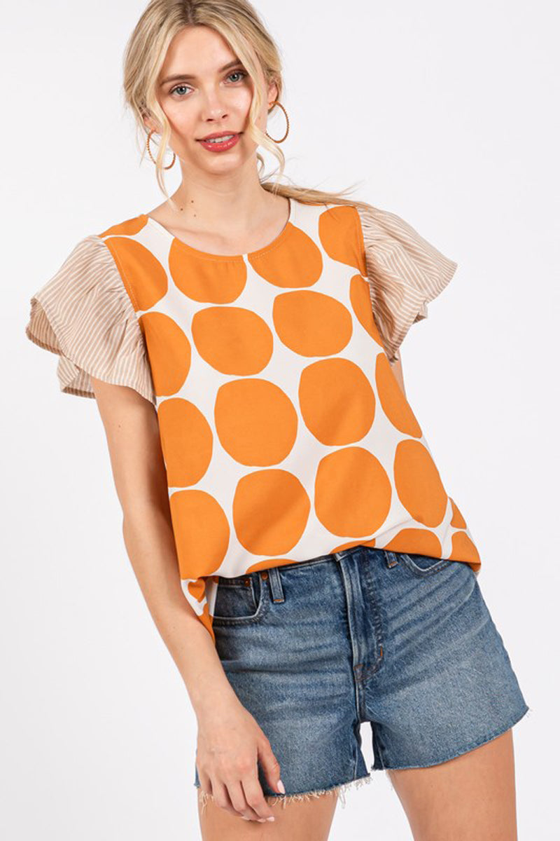 Contrast Polka Dot Blouse Top