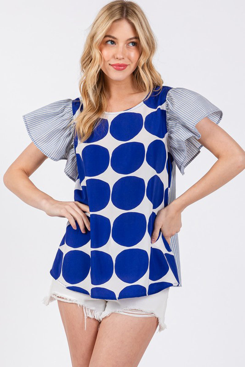 Contrast Polka Dot Blouse Top