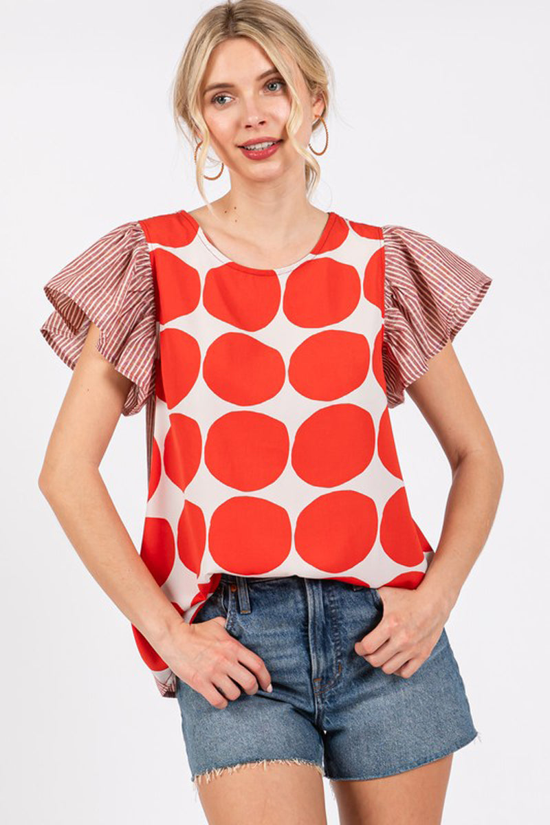 Contrast Polka Dot Blouse Top