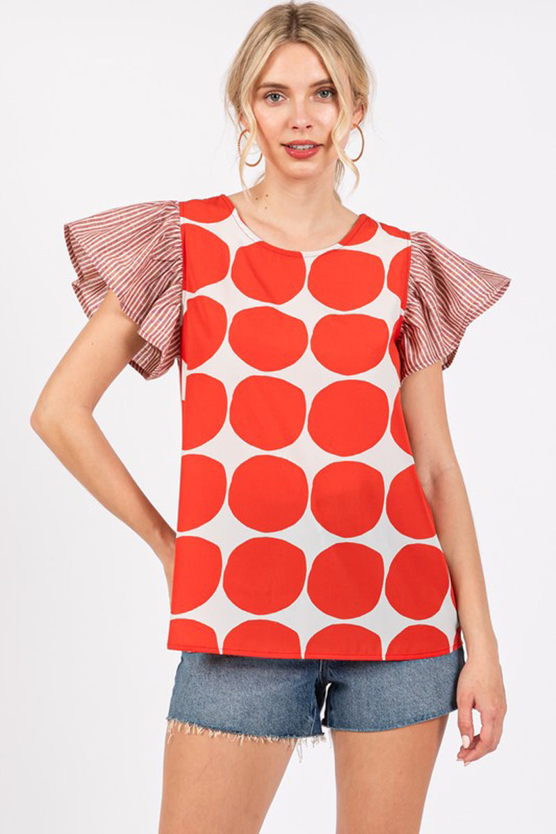 Contrast Polka Dot Blouse Top