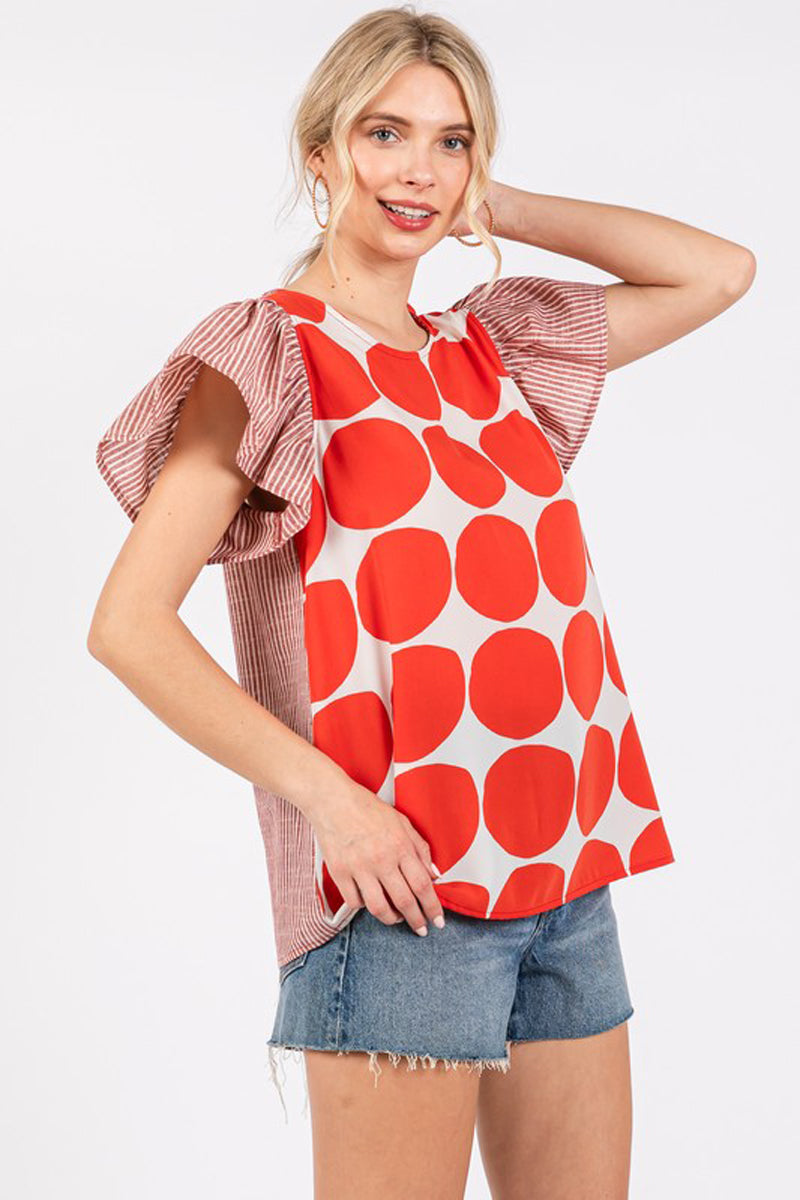 Contrast Polka Dot Blouse Top