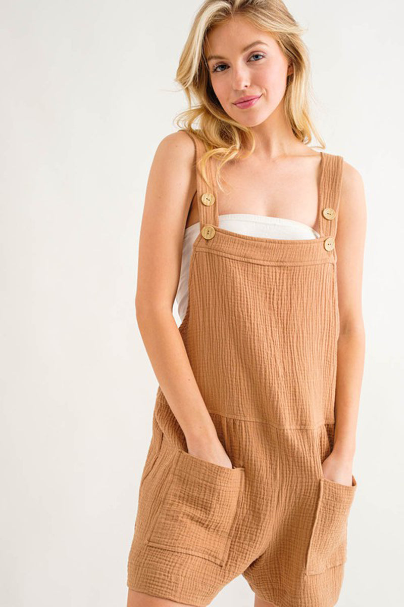 Adjustable Button Detailed Gauze Romper