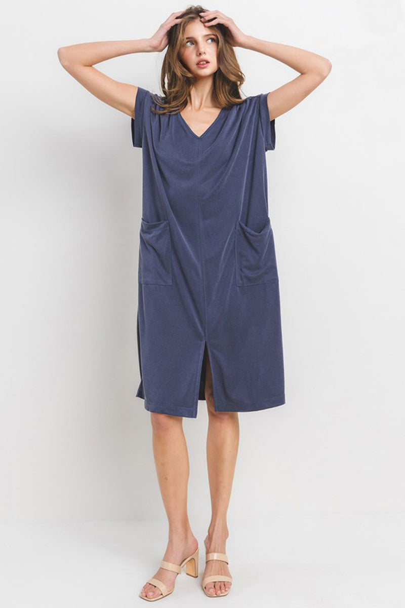 Modal Solid V-neck Short Sleeve Dress