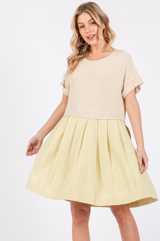 Contrast Gauze Knit Short Sleeve Dress