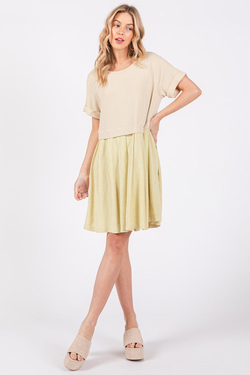 Contrast Gauze Knit Short Sleeve Dress