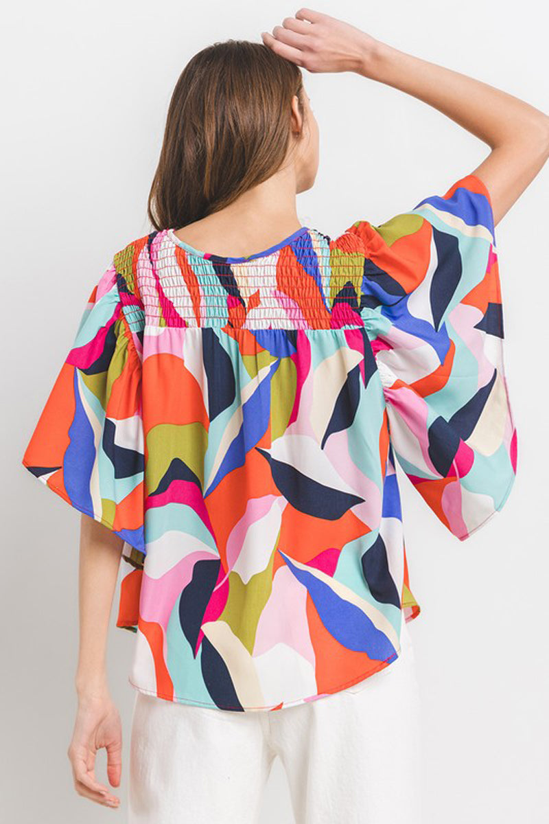Multicolor Print Smocked Blouse