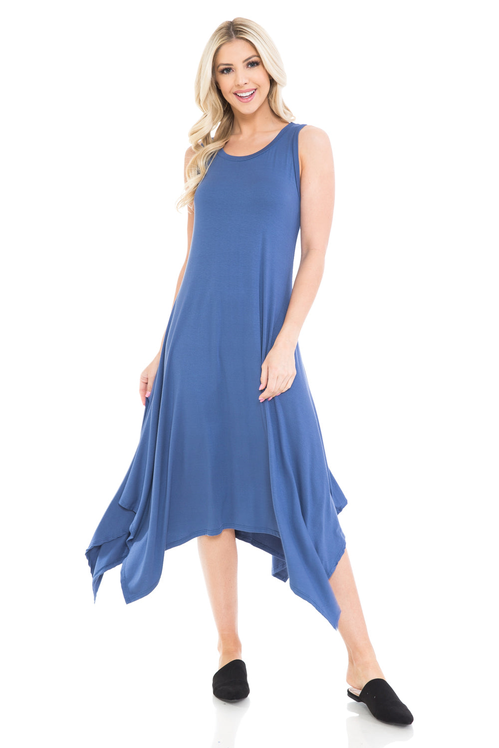 Sleeveless Midi Dress with Asymmetric Hem