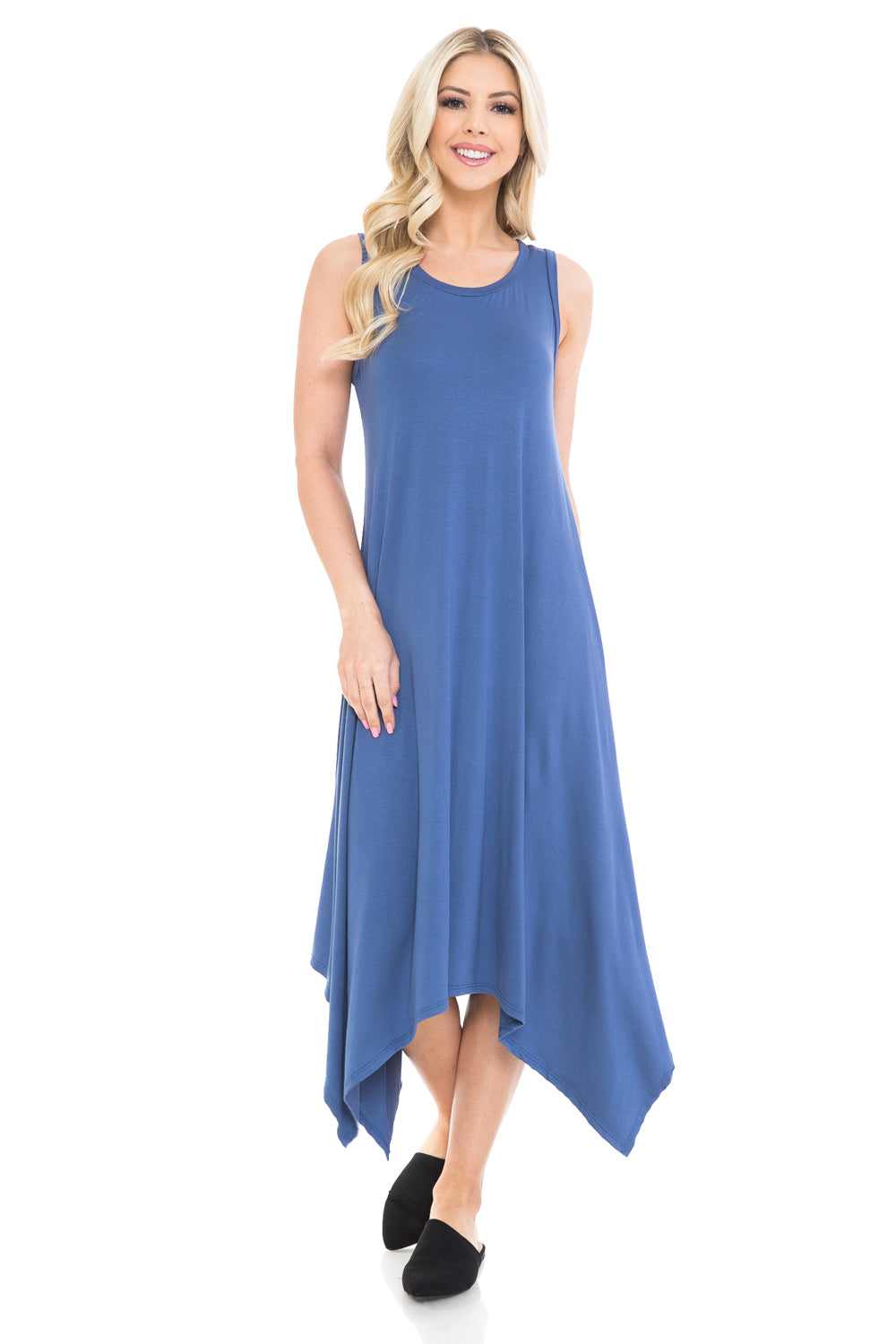 Sleeveless Midi Dress with Asymmetric Hem