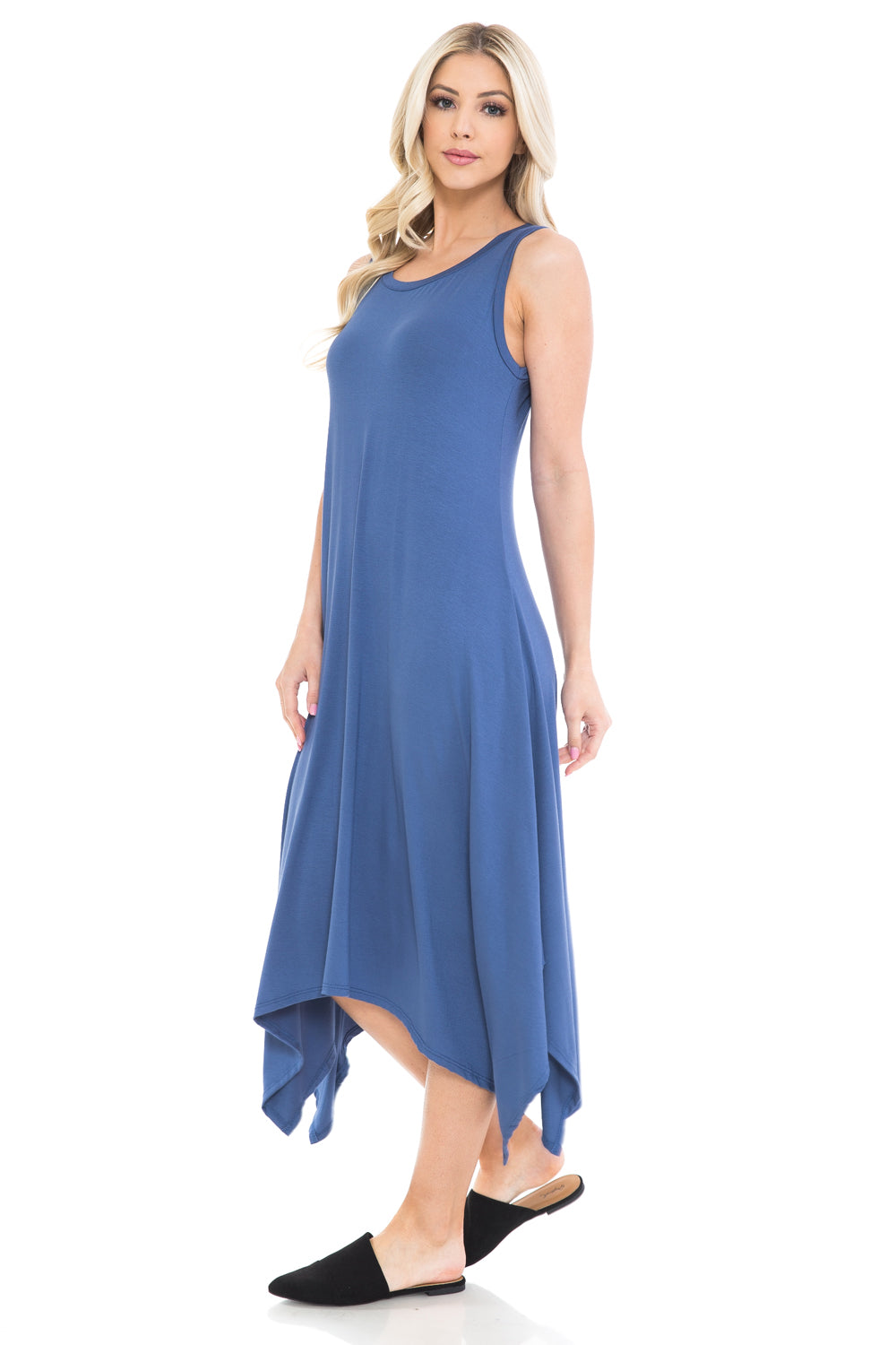 Sleeveless Midi Dress with Asymmetric Hem