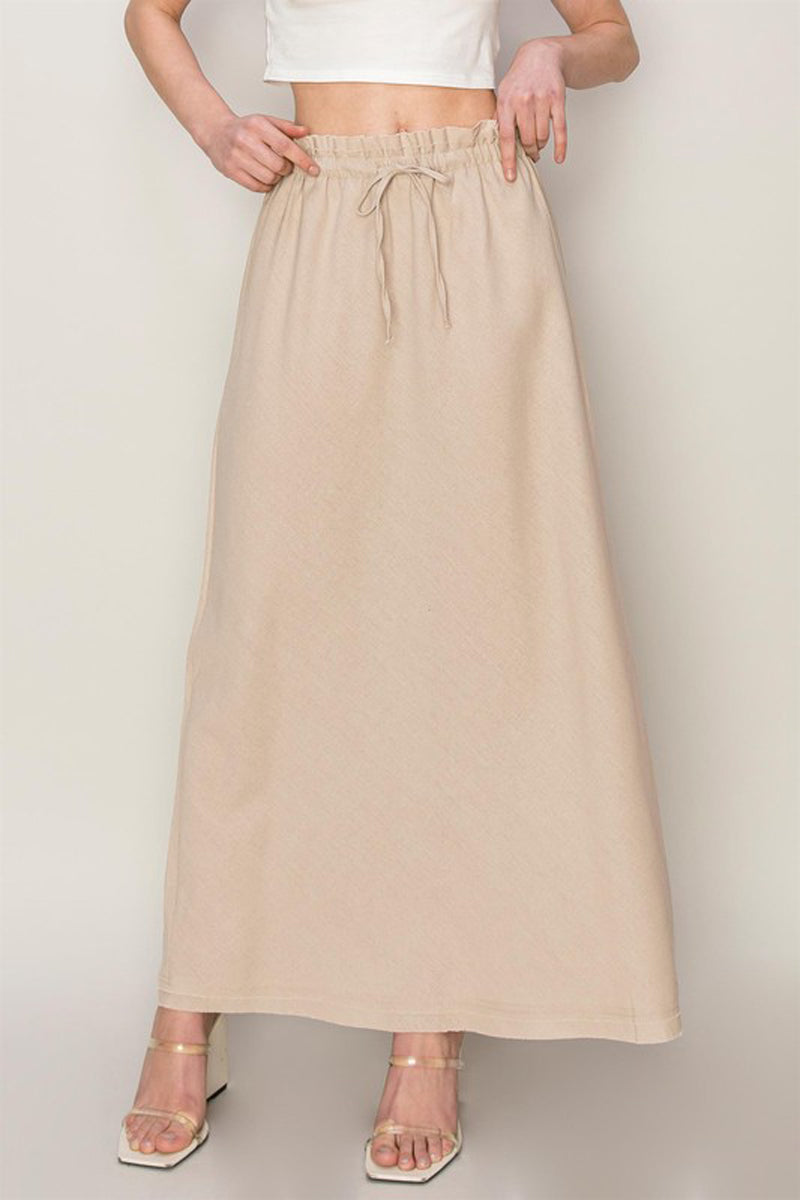 Washed Linen Midi Skirt