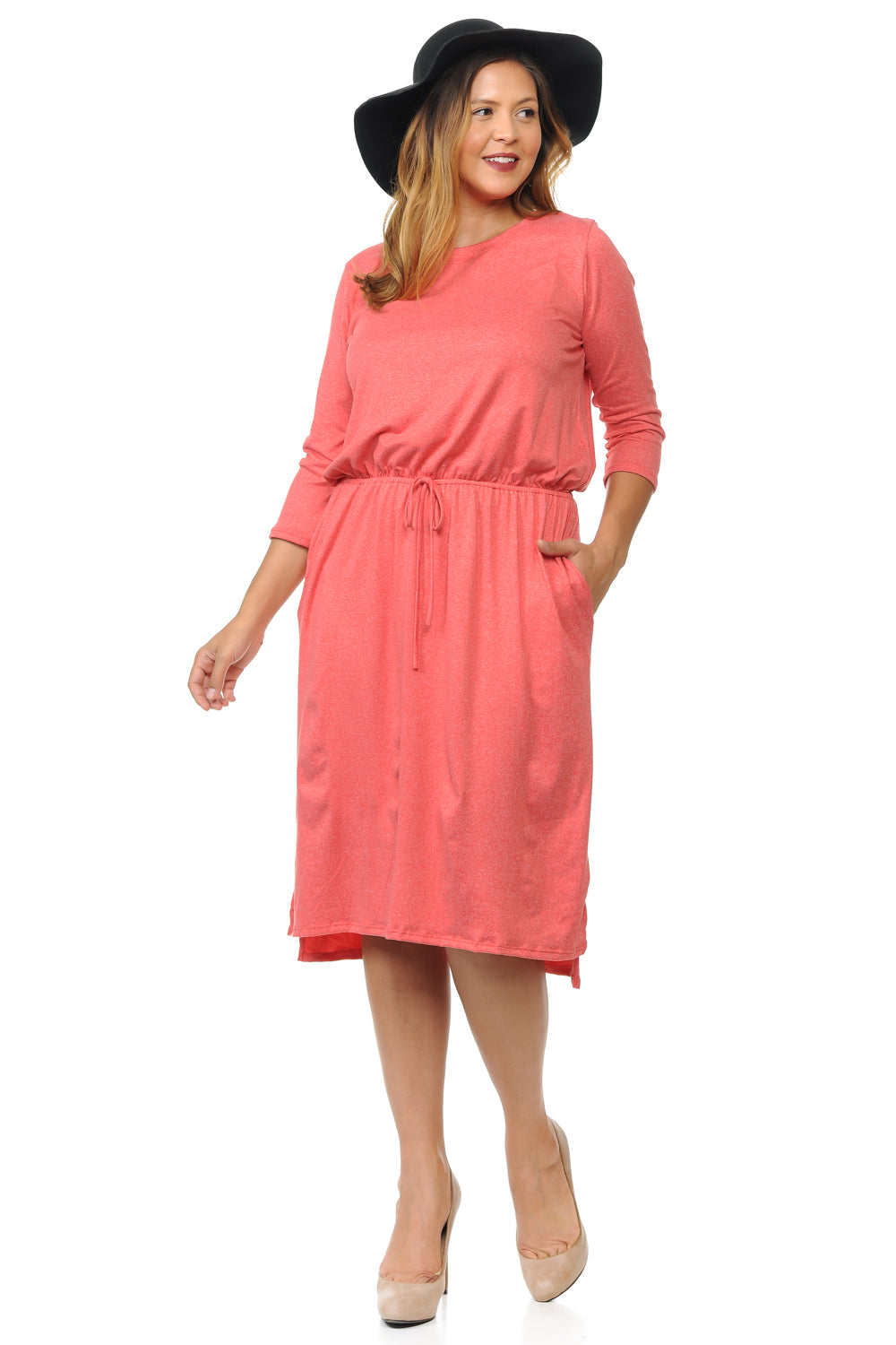 Midi Dress with Pockets and Elastic Waist in Plus Size