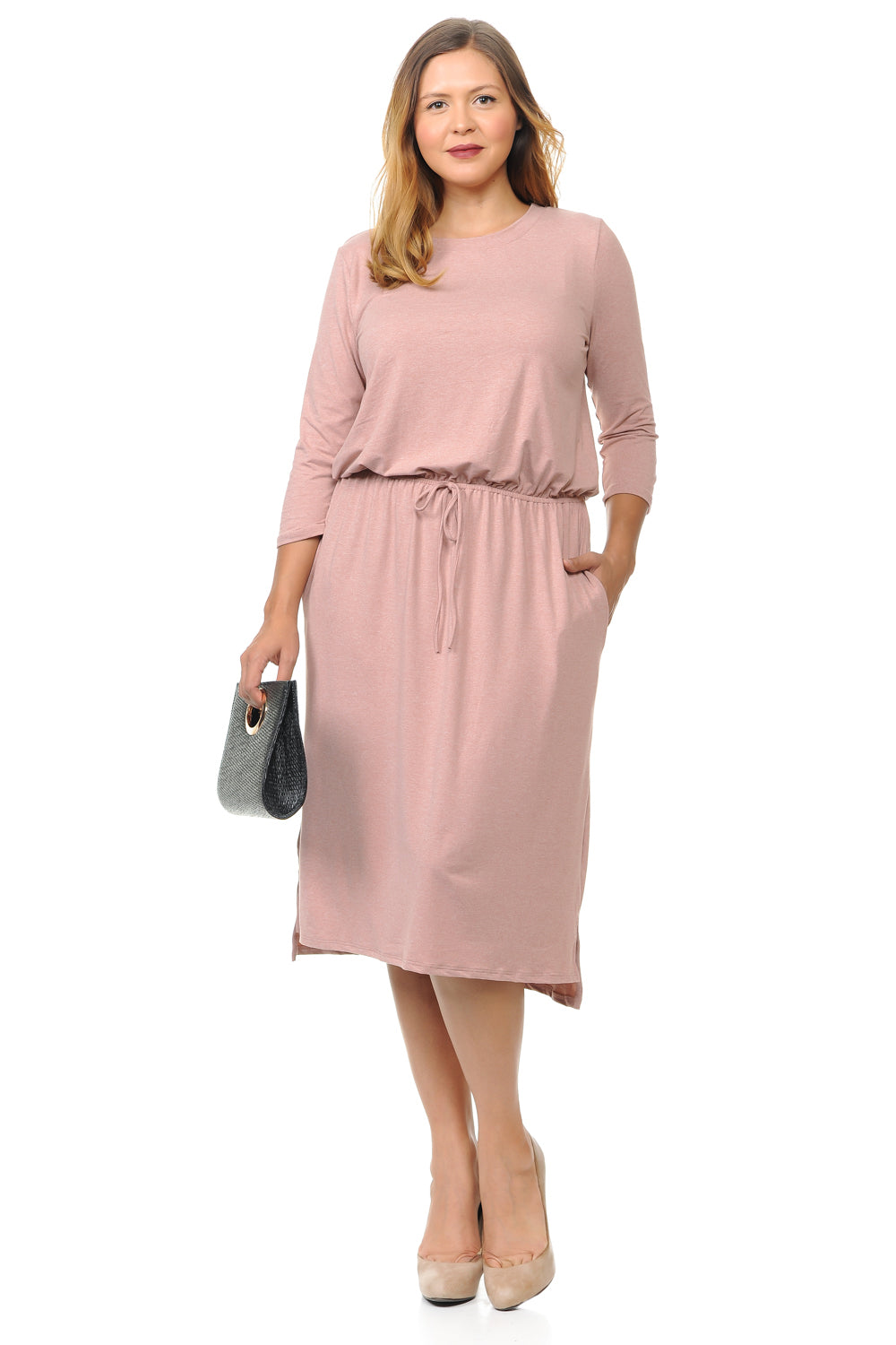 Midi Dress with Pockets and Elastic Waist in Plus Size