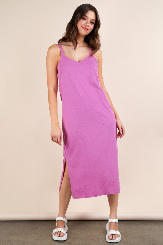 V-Neck Sleeveless Casual Comfy Midi Dress