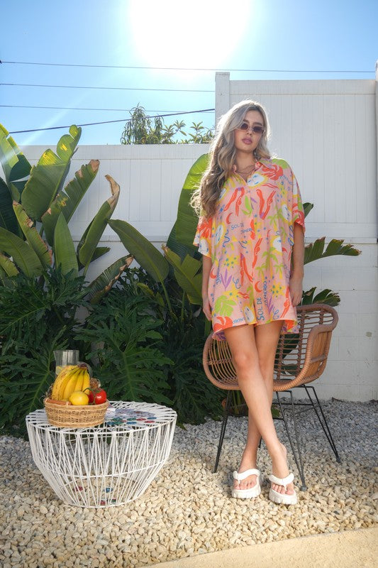 Oversized Printed Casual Shirt Romper