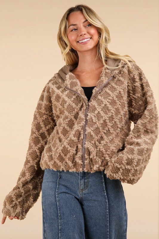 Oversized Fuzzy Fur Textured Knit Hoodie Jacket