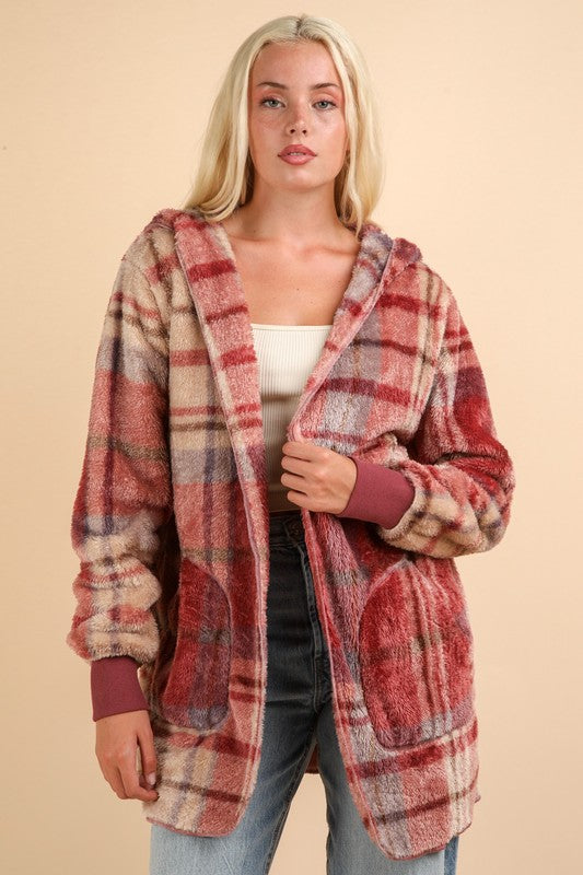 Oversized Faux Fur Lightweight Hooded Printed Jacket