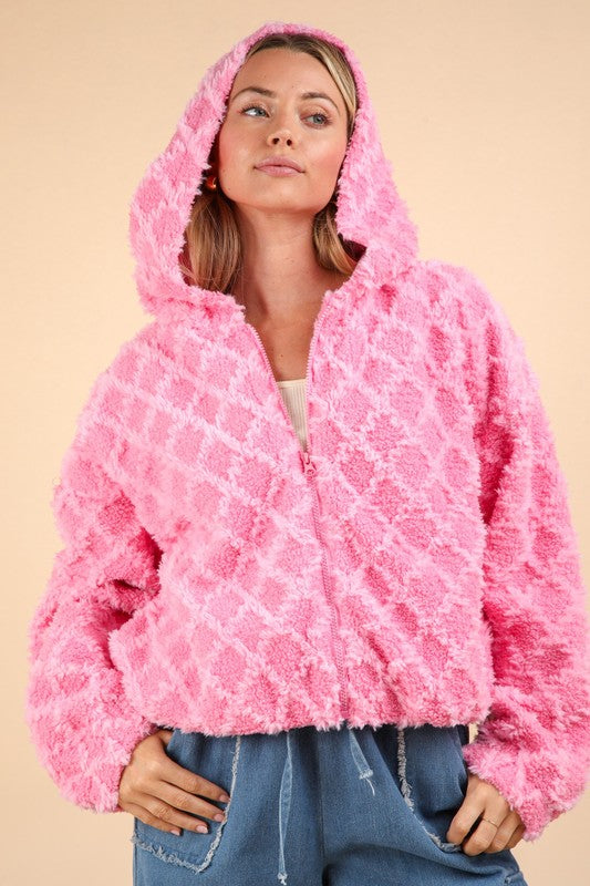 Oversized Fuzzy Fur Textured Knit Hoodie Jacket