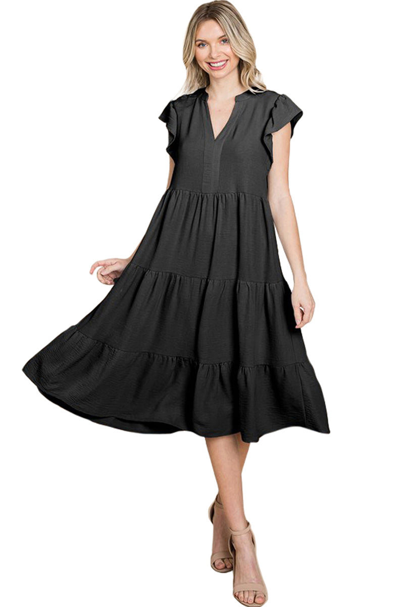 Ruffle Sleeve Tiered Midi Dress