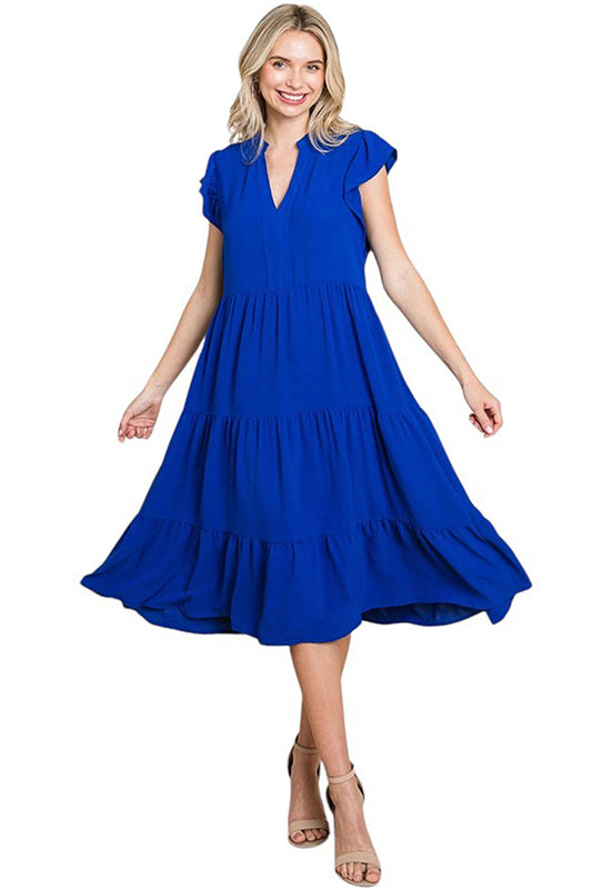 Ruffle Sleeve Tiered Midi Dress