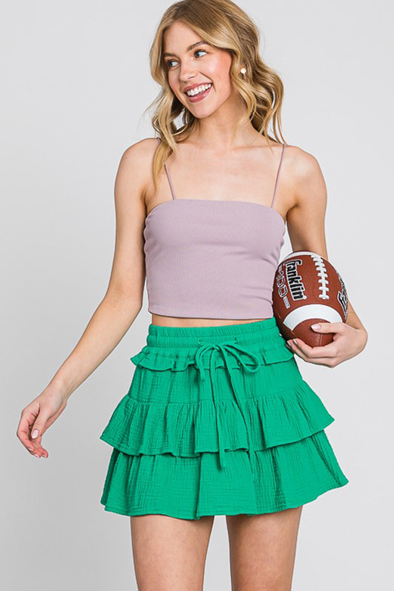 Washed Cotton Gauze Ruffle Skort