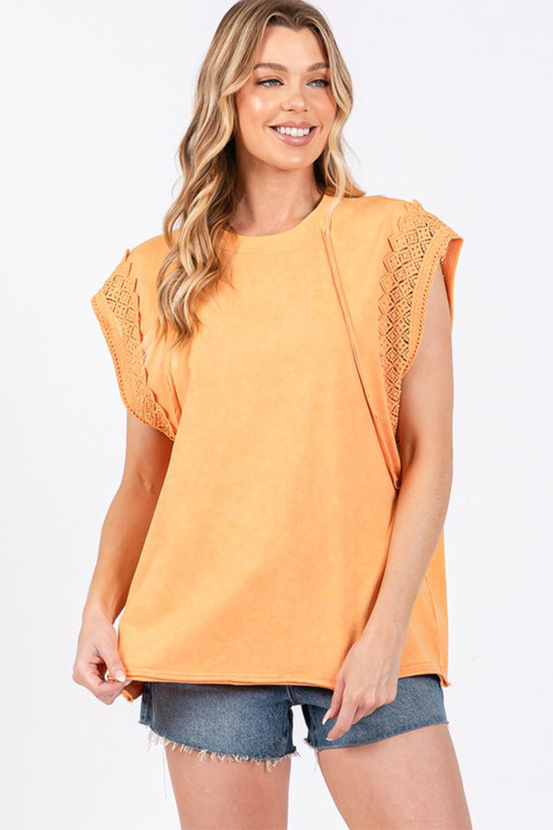 Mineral Washed Trim Short Sleeve Top