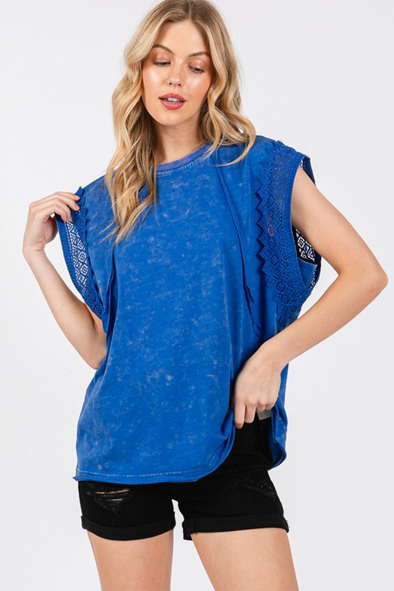 Mineral Washed Trim Short Sleeve Top