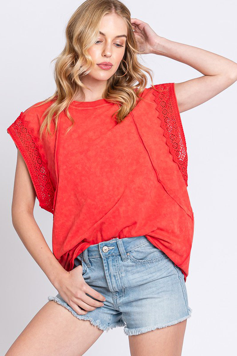 Mineral Washed Trim Short Sleeve Top