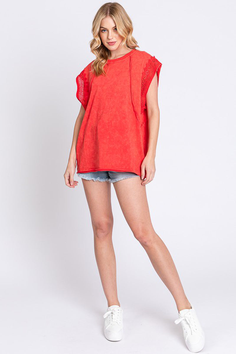 Mineral Washed Trim Short Sleeve Top