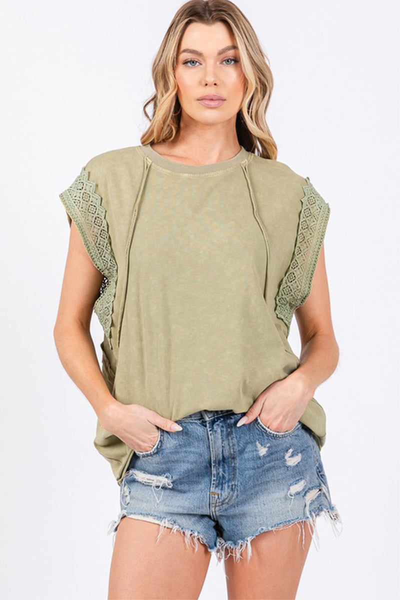 Mineral Washed Trim Short Sleeve Top