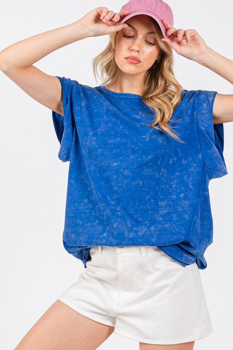 Mineral Washed Sleeve Detailed Top