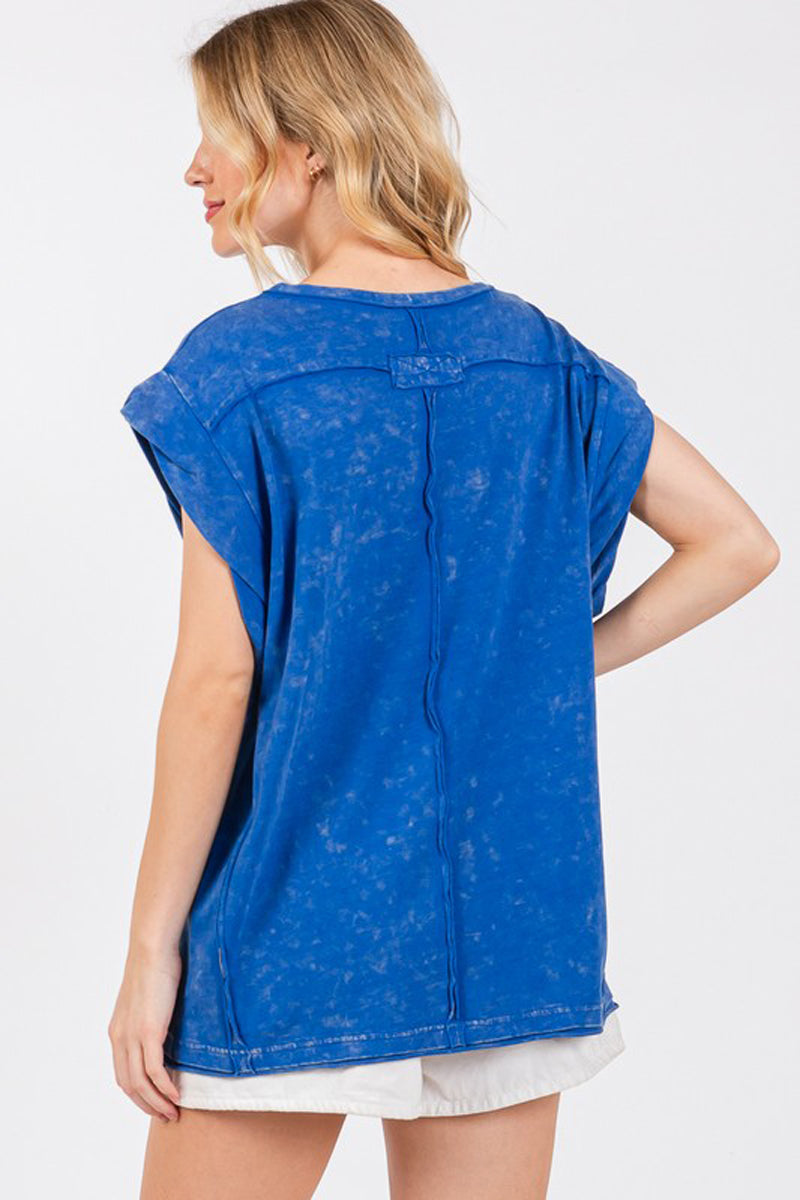 Mineral Washed Sleeve Detailed Top