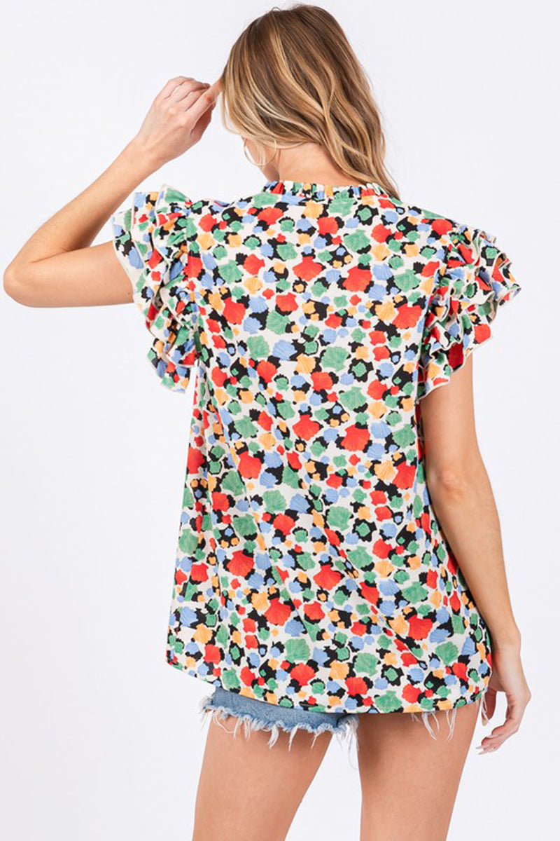 Floral Print Sleeve Ruffle Top