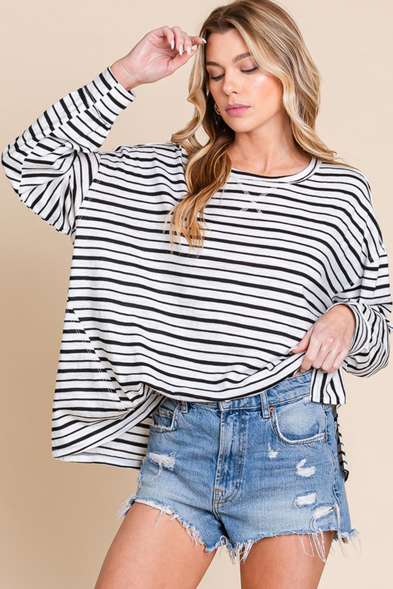 Striped Oversized Bubble Sleeve Top