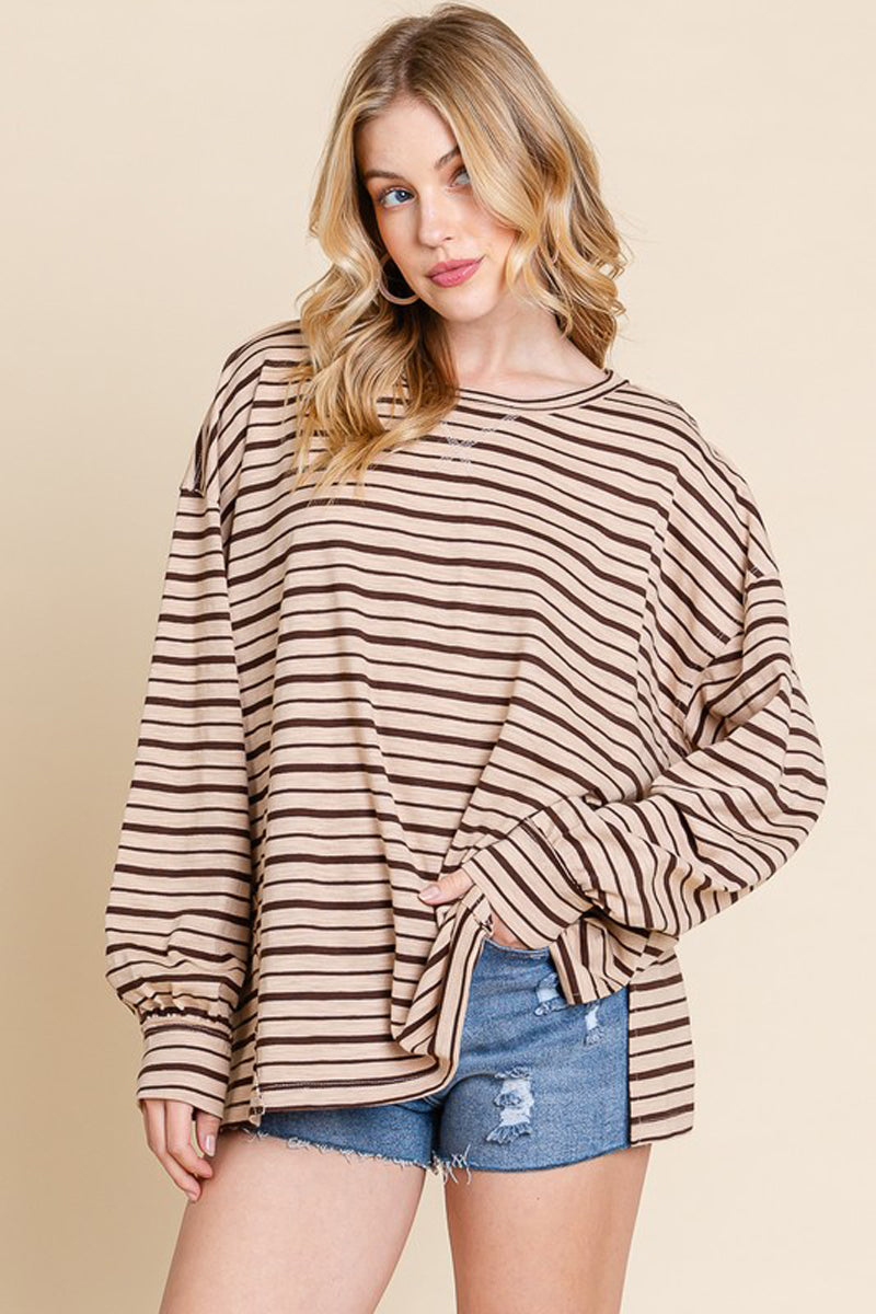 Striped Oversized Bubble Sleeve Top