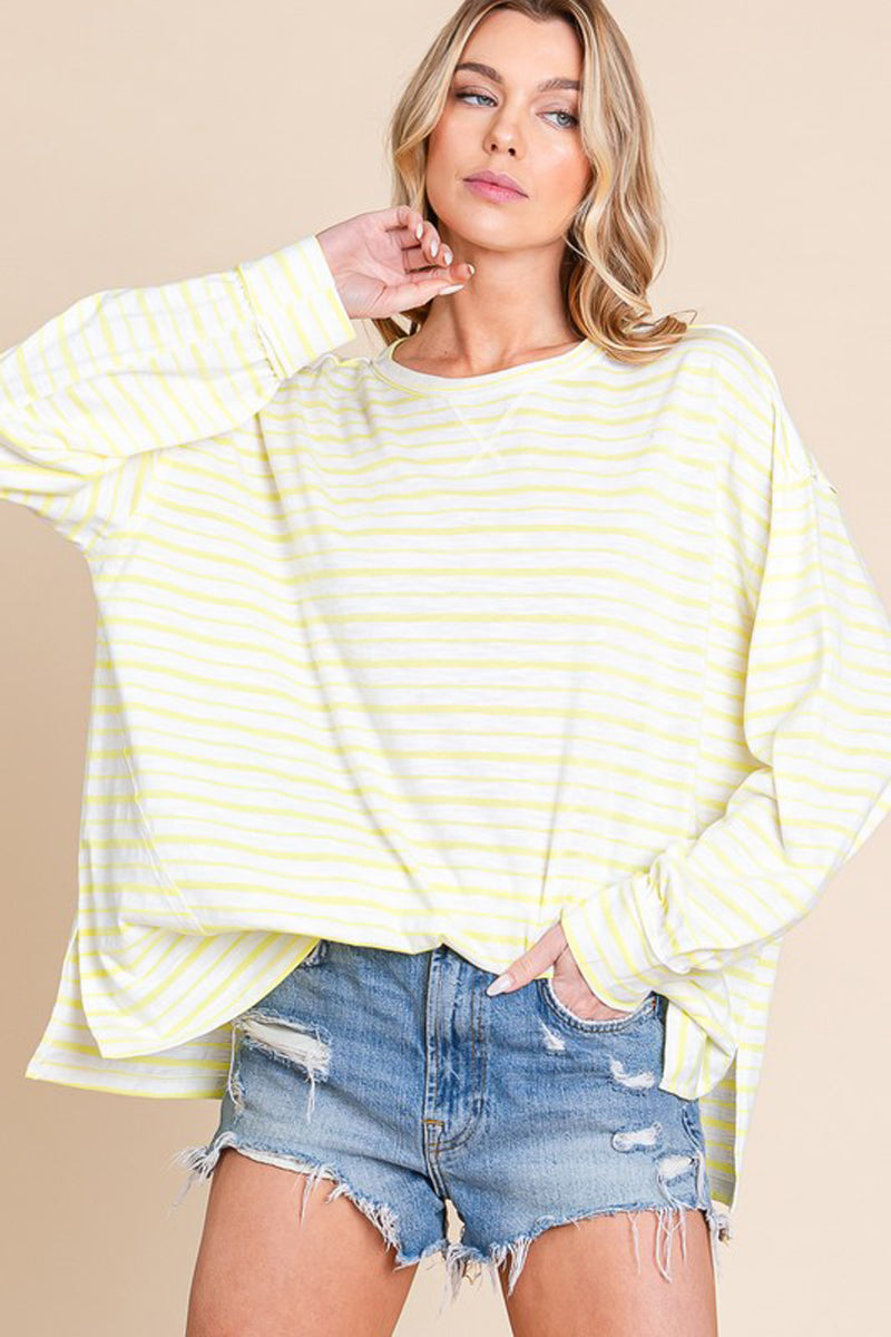 Striped Oversized Bubble Sleeve Top