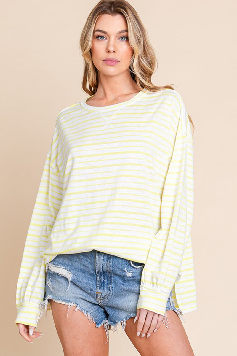 Striped Oversized Bubble Sleeve Top