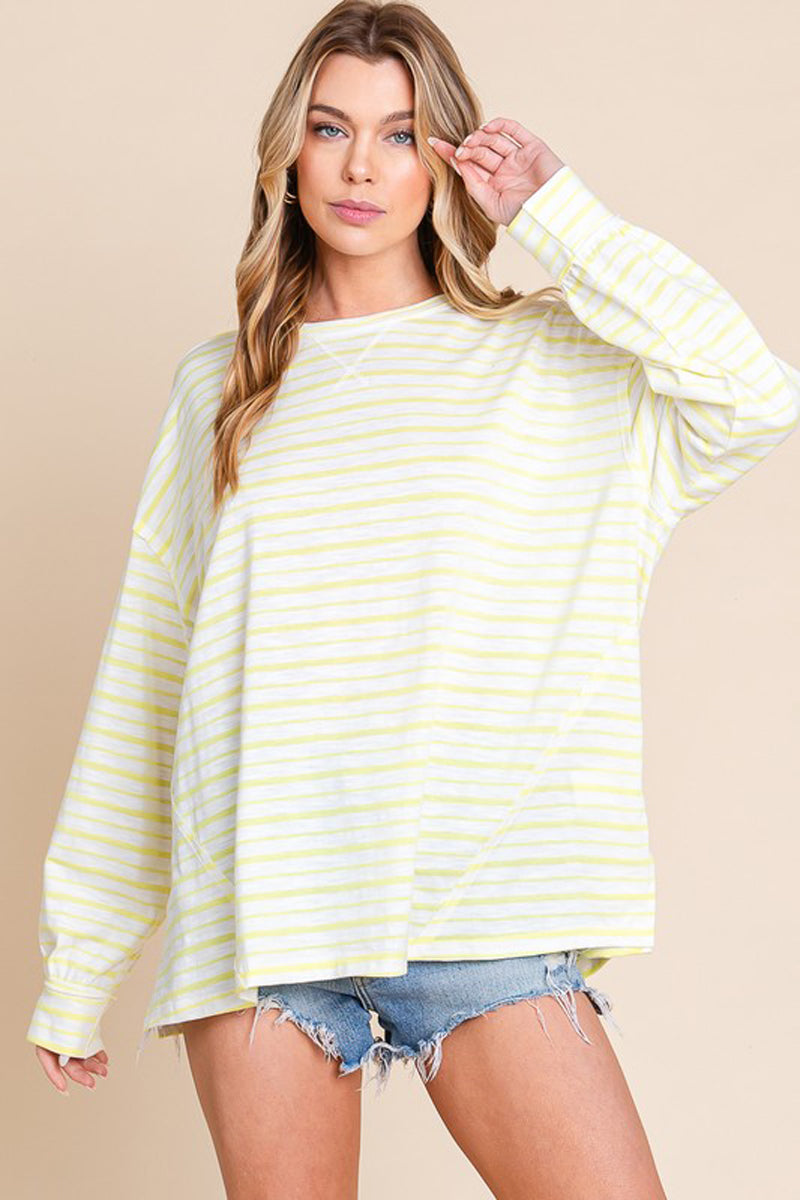 Striped Oversized Bubble Sleeve Top