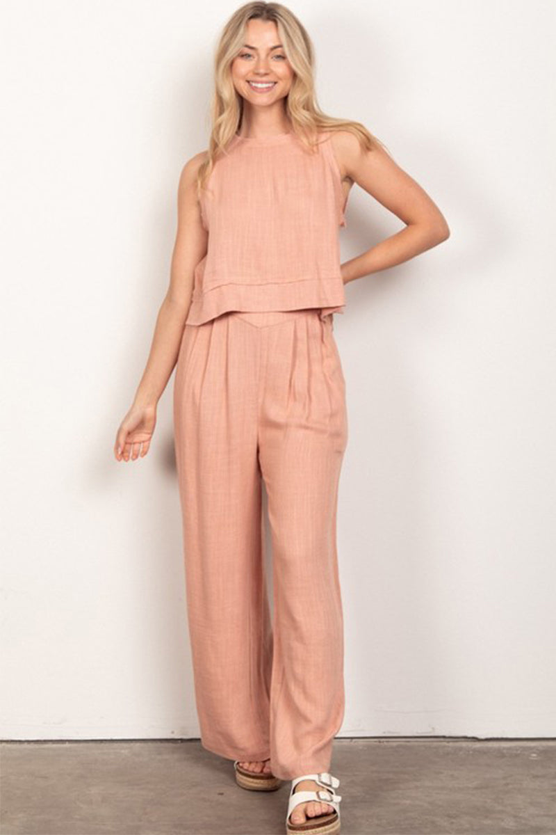 Woven Linen Sleeveless Top and Pants Set