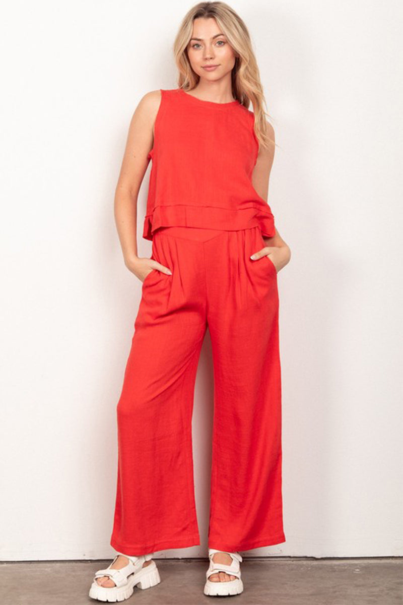 Woven Linen Sleeveless Top and Pants Set